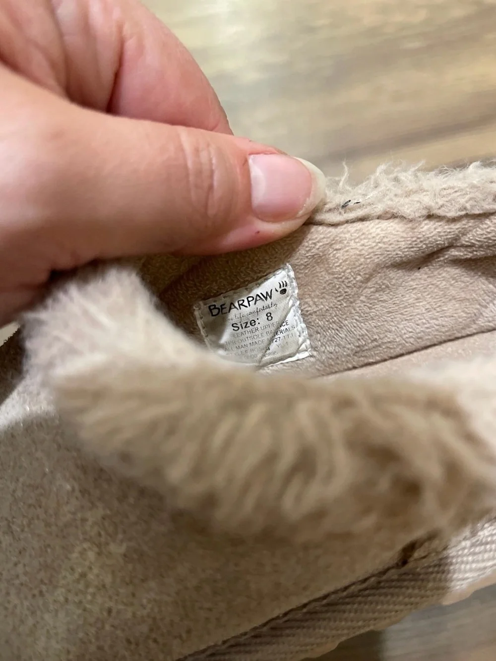 BEARPAW Kids Size 8 Faux Fur Suede Slip-On Slippers Beige